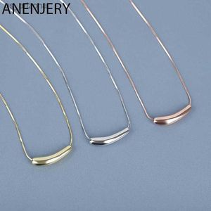 ANENJERY Silver Color Small Eggplant Bend Tube Pendant Necklace For Women Snake Chain Necklace Jewelry Wholesale S-N637 L230620