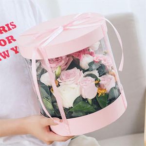 Temiz PVC Çiçek Kutuları Şeffaf Yuvarlak Kek Kutusu Ambalaj Buket Hediye Kutuları Düğün için Doğum Günü Partisi Sevgililer D182F