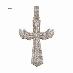 Designer smycken fabriksanpassad hiphop isad ut Angel Wings Cross Design Pendant S925 Silver 9K 10K 14K 18K Gold Moissanite Diamond Pendant