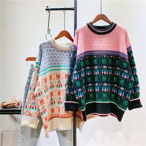 Kadın Sweaters 2023 Sonbahar ve Kış Edebiyat Tarzı Orman Kontrast Jacquard Sweater Gevşek Sıska Örgü Top