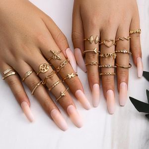 Cluster Rings Fashion 21pcs / set Knuckle Set per le donne Crystal Gold Color Finger Ring 2023 Boho Ladies Wedding Jewelry Gift