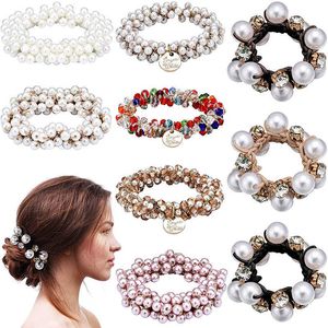 Cravatte per capelli in cristallo Boho Scrunchies elastici per capelli Corde per capelli con perle Perline Porta coda di cavallo Accessori per capelli per donne e ragazze