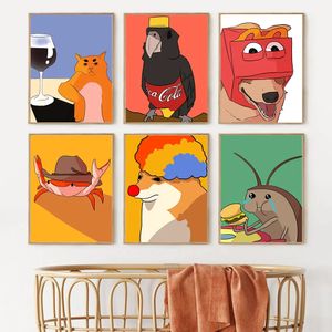 Quadro su tela Simpatico cartone animato Pagliaccio Doge Cola Uccello Insetto divertente Kid Amante degli animali Regalo Stampa Arte astratta Parete Home Poster Living Kids Room Decor Wo6