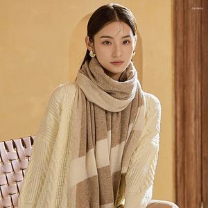 Scarves Design Pure Wool Women's Scarf Minimalist Style 2023 Long Fashion Stitching Color Warm Winter For Ladies Accessory