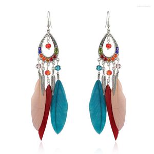 Серьги с серьгами мода богемный этнический стиль листовые ювелирные украшения ретро длинные кисточки красочный перо подарок