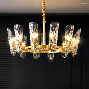 Lustres redondos de lustre de teto de cristal luzes pendentes LED para sala de estar restaurante de lustre restaurante interno luminária de lâmpada de suspensão