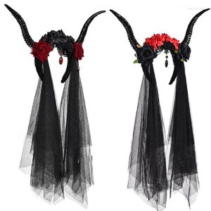 Fermagli per capelli Corno di pecora gotico Fascia per capelli Decorazione floreale Foreste Pografia animale Puntelli Diavolo Cosplay Costumi Cerchio di Halloween