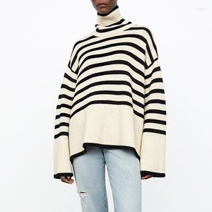 Women's Sweaters Totem Sweater Women Wool Cotton With Stripe Design Luxury Lady Dropped Shoulder High Collar