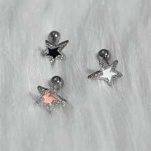 Stud Y2K Shinning Pentagram Star Stude For Women Egirl 90s Black White Pink Helise Reting Bone Paznokcie Akcesoria 230808