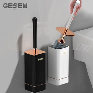 Toothbrush Holders GESEW Wall Mounted Toilet Brush Silicone TPR Thick Heads With Drain Holder Soft Bristles Long Handle Bathroom Cleaning Set 230809