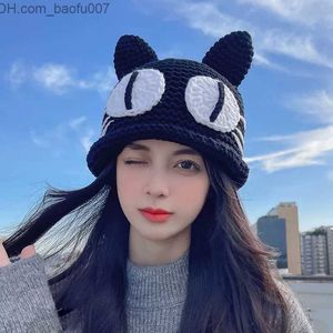 Gorro/Bonés de Caveira EUMAN Versão coreana lindos olhos grandes Orelhas de gato (pão cozido no vapor em forma de orelha de gato) chapéu de lã inverno infantil chapéu faca de mão quente chapéu estudante hot pull Z230809