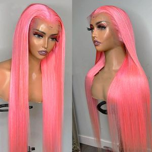 Pink Preplucked Human 13x6 Glueless Straight 180% Front Remy Hair Frontal Wigs Swiss Lace