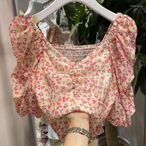 Frauen Blusen Hohe Qualität 2023 Sommer Sexy Blume Gedruckt Süße Hemd Kurzarm Einzigartige Und Schöne Bluse Top Blusa