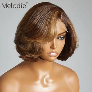 Perucas de cabelo humano curtas baratas 4x4 com fecho de renda parte lateral 6-10 polegadas destaque corpo onda natural preto para mulheres