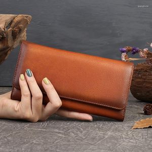 Wallets Women Long Money Bag Natural Skin Multi-Cards Cash Holder Genuine Leather Female Clutch Purse Bags