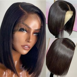 Kort rak bob peruk brasilianskt mänskligt hår bob peruk för kvinnor13x4 transparent spets främre mänskliga hår peruker före plockad
