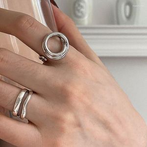 Wedding Rings Silver Color Trendy Creative Circle Geometric Shaped Open Ring Light Luxury Metallic Texture Girls Punk Jewelry Gift Wholesale