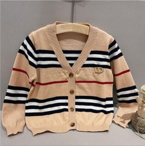 Cute Baby Boys Girls Brand Sweaters Spring Autumn Kids Striped Cardigan Sweater Letters Printed Children Knitted Coats Outwear 1-6 Years