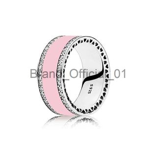 925 Sterling Silver Radiant Hearts Air Pink White Emamel Ring Syntetic Spinel Fit Pandora Silver Jewelry Women Wedding Ring Original Box X0809