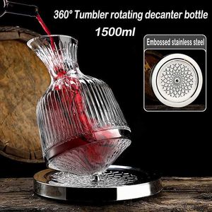 360 Bicchiere rotante per decanter per vino Dispenser per decanter da 1500 ml Bottiglia di vetro di cristallo Aeratore per vino Specchio Brocca Decorazione per bar regalo HKD230809