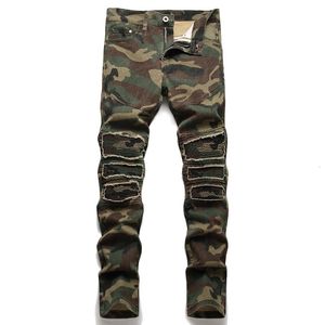 Herren Jeans Mode Slim Stretch Camouflage Herbst Straße MidWaist Loch Patch Hosen Casual Denim Hosen Pantalones De Hombre 230809
