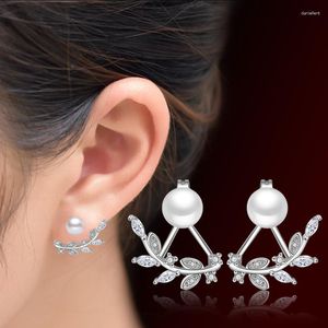 Studörhängen Promotion Pearl Simple Leaf Earring 925 Sterling Silver for Women Jewelry Gift Drop