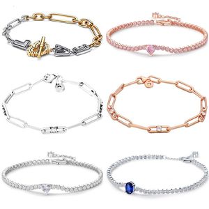 Braccialetti con ciondoli Argento 925 Bicolore Lettera d'amore Maglie Catena Pietre Cuore Bracciale tennis Braccialetto con perline Fascino Gioielli fai da te 230809