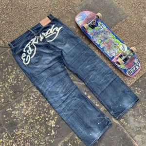 Мужские джинсы Y2K для мужской высокой улицы хип -хоп график прямой писем с печать