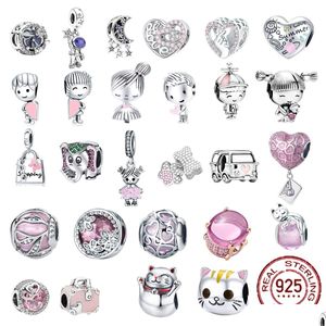 Silver 925 Sterling Dangle Charm Rose Girl Boy Pink Sparkle Spacer Clip Bead Fit Pandora Charms Bracelet Diy Jewelry Accessories Drop Dhdre