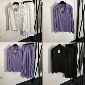 Pigiameria Donna Camicia Pantaloni Logo Ricamo Camicetta Giacca a maniche lunghe Pantaloni a gamba larga Pantaloni a vita alta Top Set