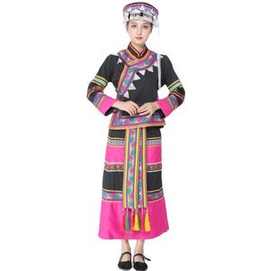 Dança Use roupas étnicas de estilo étnico feminino, traje de festa de carnaval de terno floral com chapéu de borla