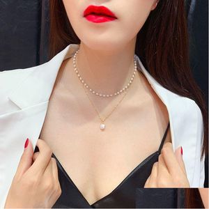 Chokers Korean Pearl Beads Chains Choker For Necklace Women Fashion Double Layer Luxury Personalized Jewelry Gift Drop Delivery Neckla Dh9Ha