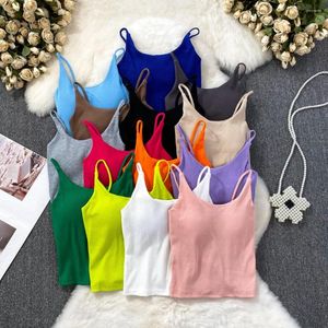 دبابات المرأة السباغيتي حزام كاميس للنساء حار الفتاة ألوان صلبة v-femme femme tops corset crops مع بنيت في حمالات حمالات الصدرية