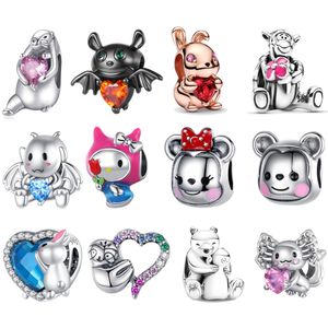 Designer Cute Cat Rabbit Charms Regalo di Natale Red House Beads DIY fit Pandora Moments ME Bracciale Collana per la moda femminile