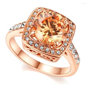 Fedi nuziali Trendy Crystal Rose Gold Color Yellow CZ Party Jewelry per le donne Goccia regalo femminile all'ingrosso