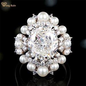 Bröllopsringar Wong Rain Luxury 925 Sterling Silver Oval G White Sapphire Pearl Gemstone Engagement Fine Jewelry Ring Anniversary Gift 230808