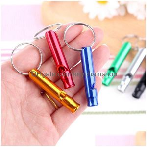 Keychains Lanyards Metal Whistle Portable Self Defense Keyrings Rings Holder Car Key Chains Accessories Outdoor Cam Survival Mini till Dhirx