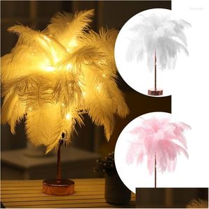 Table Lamps Feather Lamp With Remote Control Usb Rose Gold Base For Home Drop Delivery Lights Lighting Indoor Dhap3