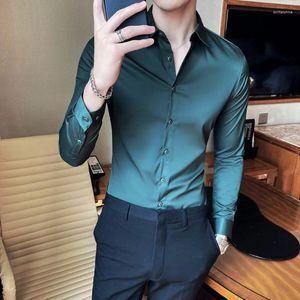 Herrklänningskjortor Skjorta formella affärer långärmad kläder för kontor gröna blusar män med tryckt mans toppar mode 2023 knapp xxl