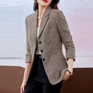 Abiti da donna Moda donna Primavera Abbigliamento da ufficio Blazer a quadri monopetto Cappotto Tasche a maniche lunghe vintage Capispalla femminile Top eleganti