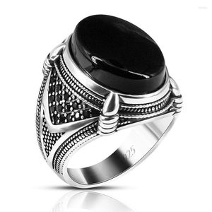 Cluster Rings Atacado Genuine 925 Sterling Silver Ring Natural Black Stone Handmade Vintage Turco Unisize Ajustável Mens