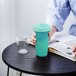 Muggar 1pc färgbyte Kort mode kaffemugg kallt vatten koppar pp plast tumlare med lock 473 ml