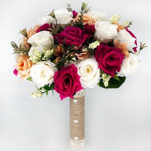 装飾的な花の花嫁花嫁の花嫁介添人ウェディングブーケシルクリボンローズ