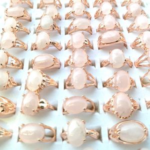 50pcs Pretty Rose Quartz Rings Mixed Size For Women With Rose Gold color Base