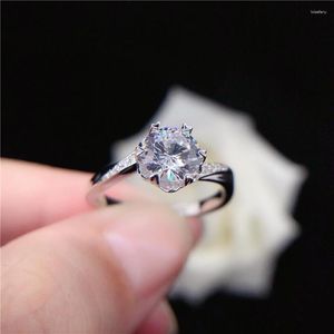 Cluster Rings Genuine Solid White Gold 14K Ring 1CT Moissanite Engagement Female D Color VVS1 Beautiful Anniversary Day Gift For Lady