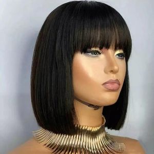 Synthetische Perücken gerade kurze Bob menschliche Haarperücken mit Pony Brazilian Human Hair Bob Perücken für Frau Vollmaschine gemacht menschliche Haarperücken glühlos 230808