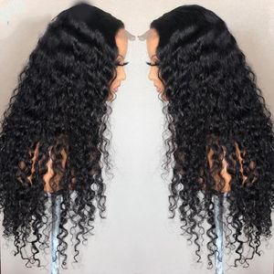 Perruque Cheveux Humain Naturel Deep Wave Frontal Peruka ludzkie włosy Czarne brazylijskie peruki dla kobiet naturalne