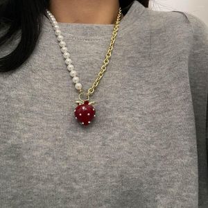 Choker Fairy Sweet Chain Fruit Pendant Pearl Korean Style Necklace Y2K Clavicle Strawberry Female