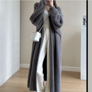 Womens Knits Tees YICIYA Faux Mink Cashmere Cardigan Loose Winter Clothes Women Femme Sleeve Long Coat Thickness Warm Knitted Sweater Outwear 230808