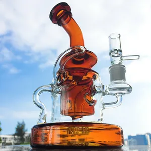 9 polegadas Tornado Recycler Glass Bongs Showerhead Perc Water Pipes Klein Recycler Hookahs Oil Dab Rigs Base Pesada Inline Perc 14mm Feminino Articulação 4mm Espessura Com Tigela